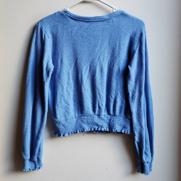 Freshman Blue Cropped Scoop Neck Lightweight Sweater Size Medium - Picture 14 of 16